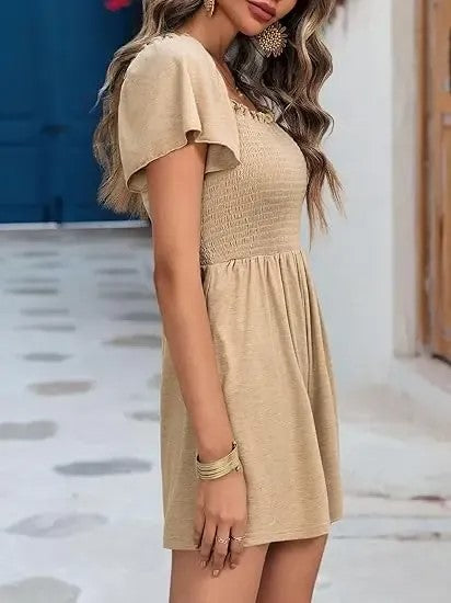 Women's Square Neck Flutter Sleeve Smocked Romper