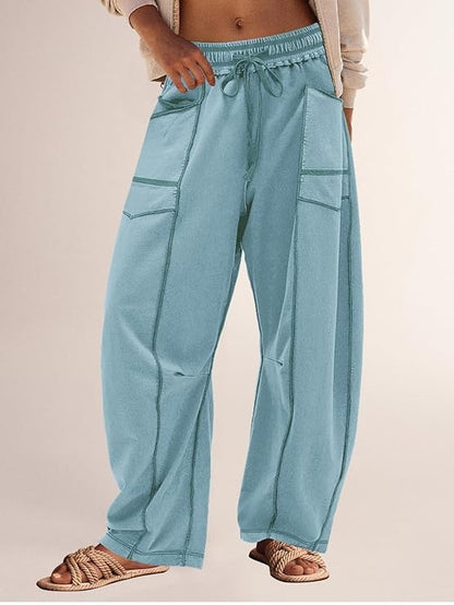 Women's Waist Tie Drawstring Wide Leg Casual Trousers