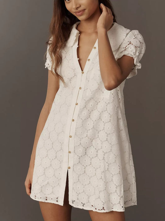 Women's Vintage Eyelet Lace Short Summer Dress