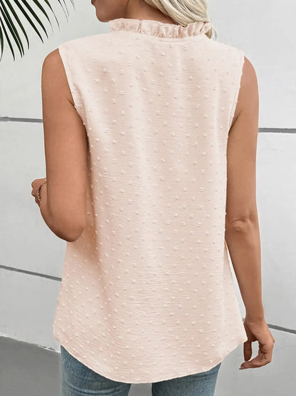 Women's Summer Ruffled Collar Swiss Dot Sleeveless Blouse
