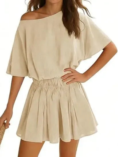 Women's Elastic Waist Off Shoulder Flow Mini Dress