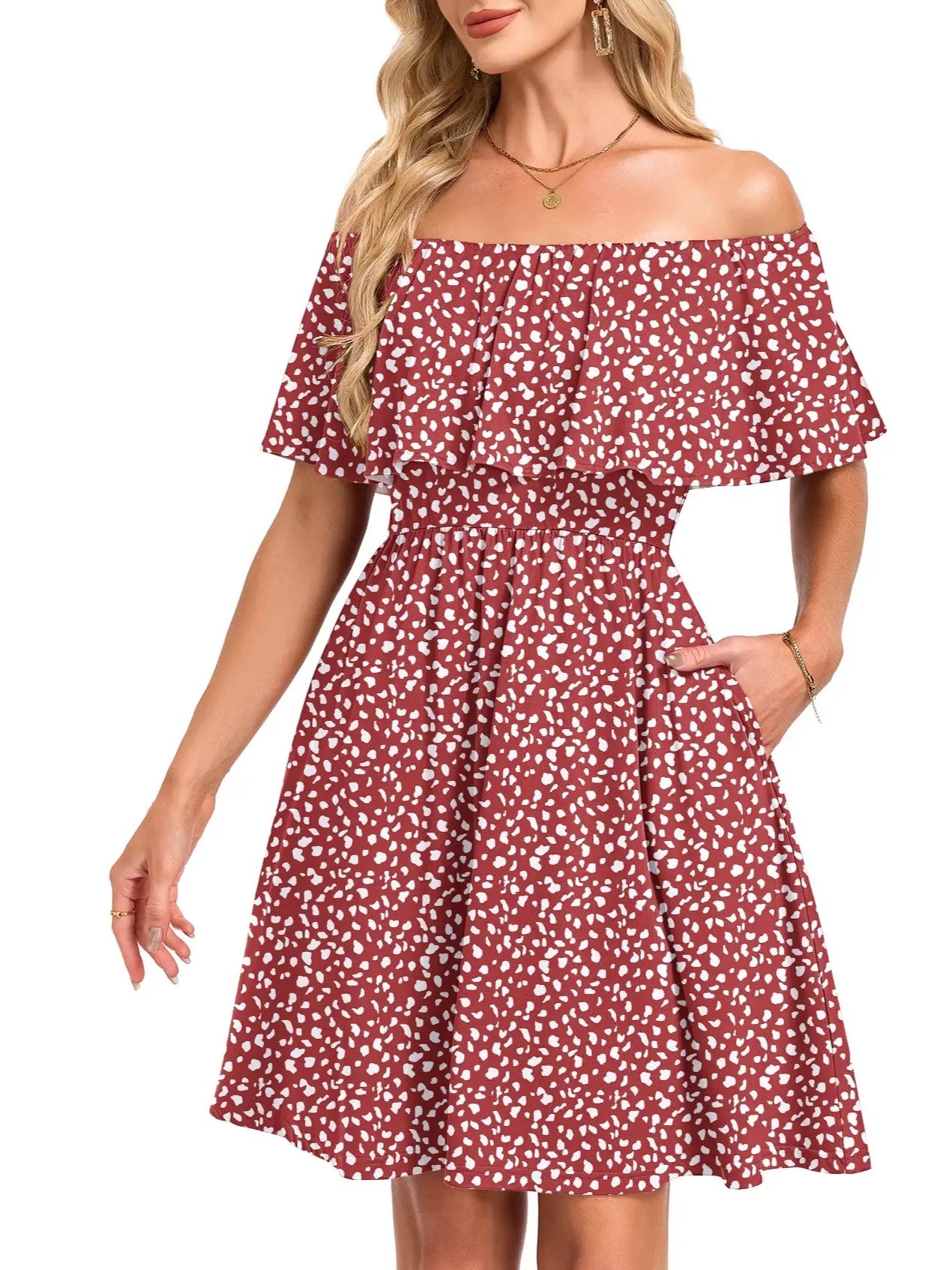 Women's Flow Printed Off-Shoulder Dress