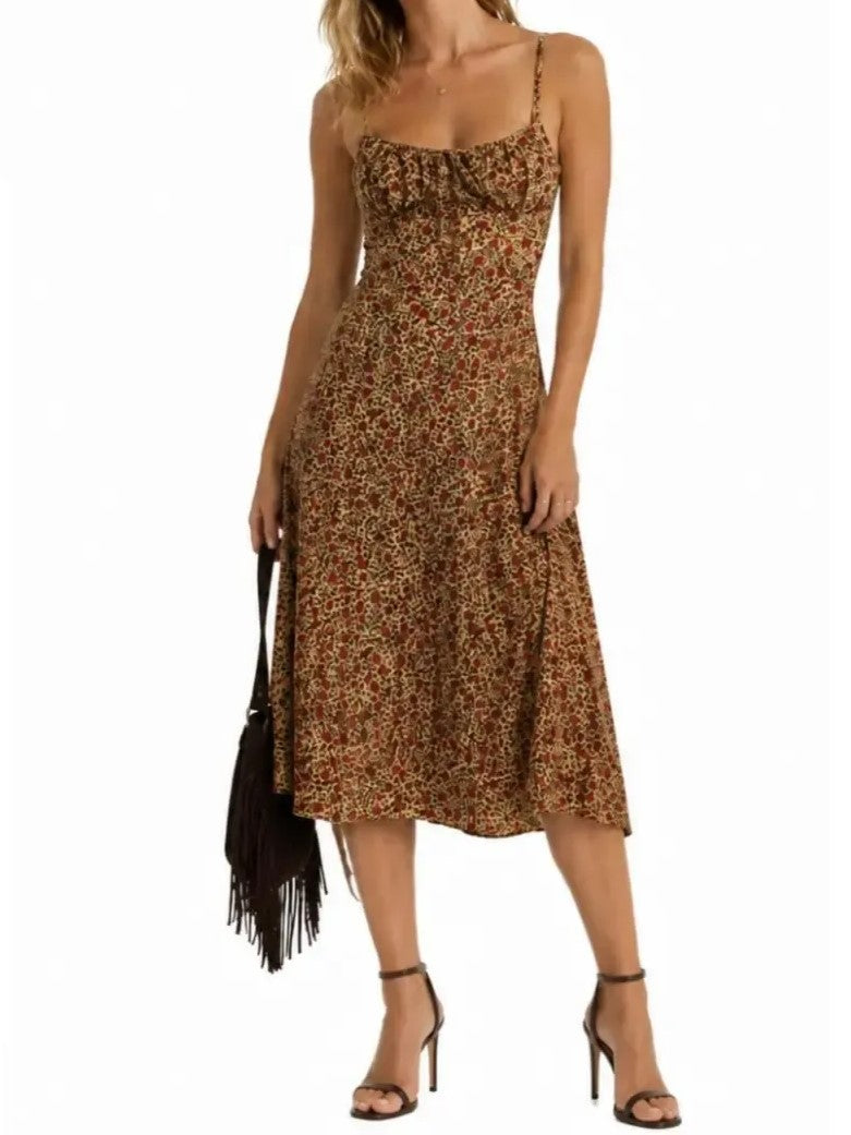 Women's Floral Print Spaghetti Strap Midi Dress