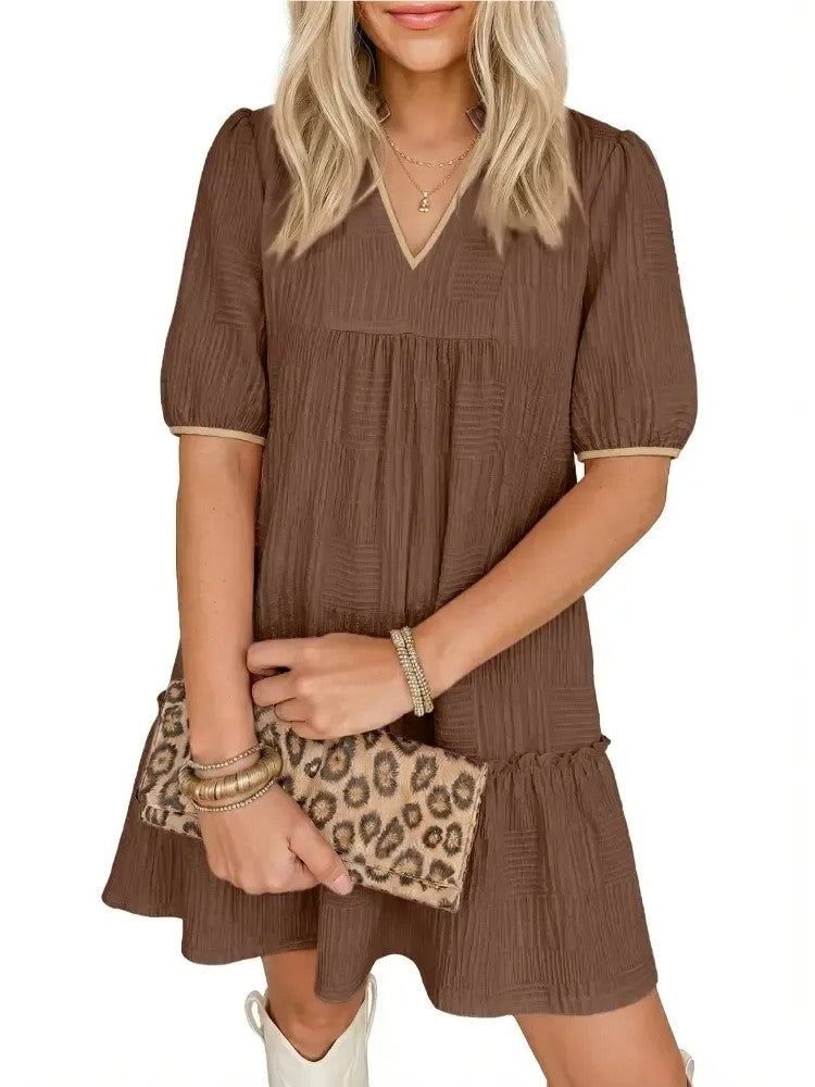 Women's Contrast Trim Loose Fit Tunic Dress