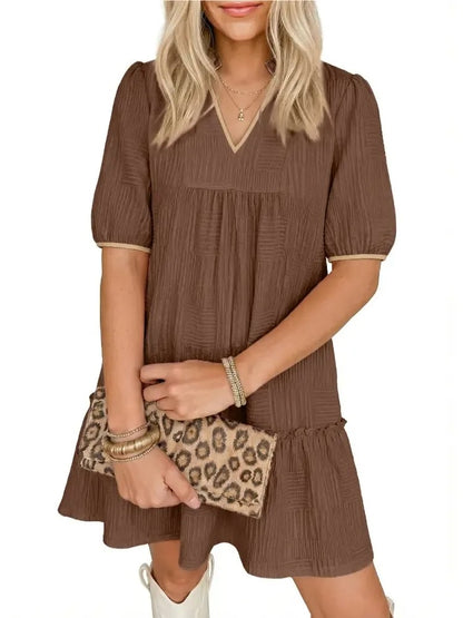 Women's Contrast Trim Loose Fit Tunic Dress