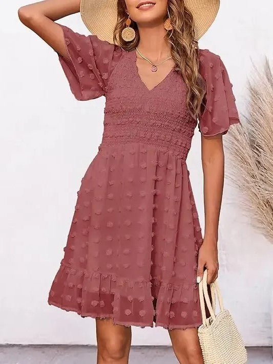 Women's Ruffle Hem Swiss Dot Casual Dress