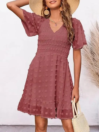 Women's Ruffle Hem Swiss Dot Casual Dress