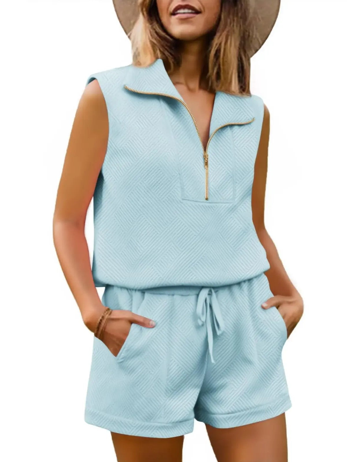 Women's Textured Casual Sleeveless Short Set