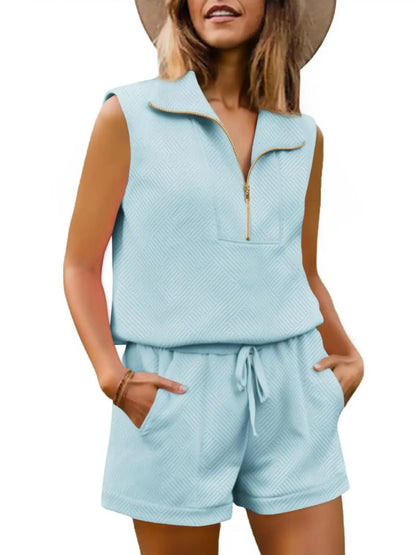 Women's Textured Casual Sleeveless Short Set