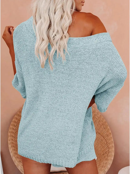 Women's Light Knit Top & Shorts Set