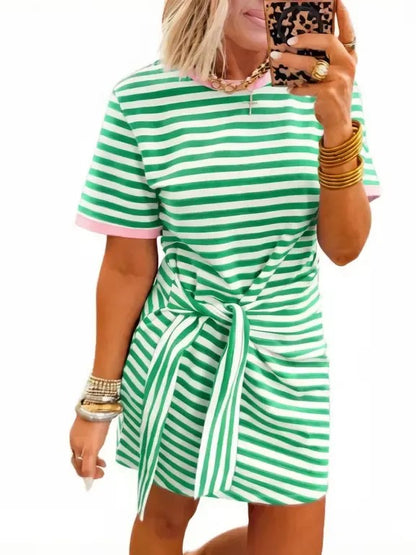 Women's Casual Knotted Striped Tee Dress
