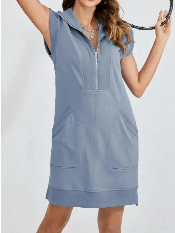 Women's Sporty Half-Zip Sleeveless Mini Dress
