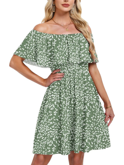 Women's Flow Printed Off-Shoulder Dress