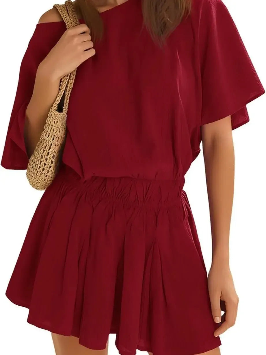 Women's Elastic Waist Off Shoulder Flow Mini Dress