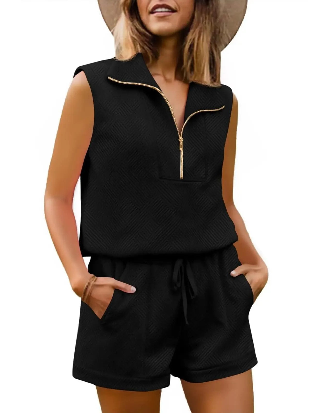Women's Textured Casual Sleeveless Short Set