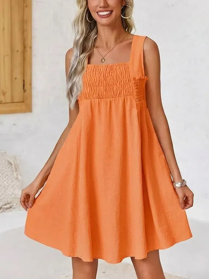 Women's Square Neck Smocked Sleeveless Mini Dress