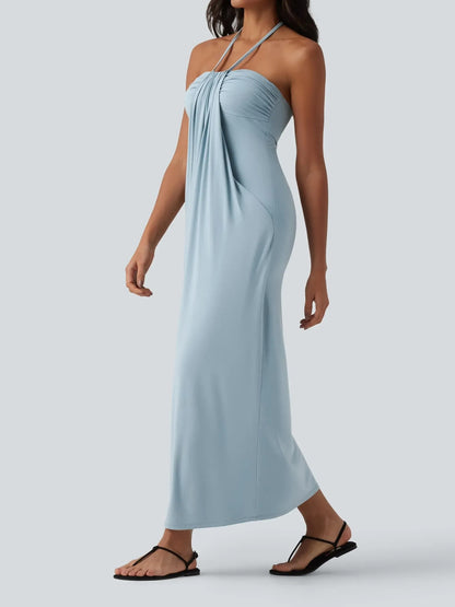 Women's Flowy Draped Halter Vacation Midi Dress