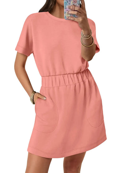 Women's Elastic Waist Pocket Casual Dress