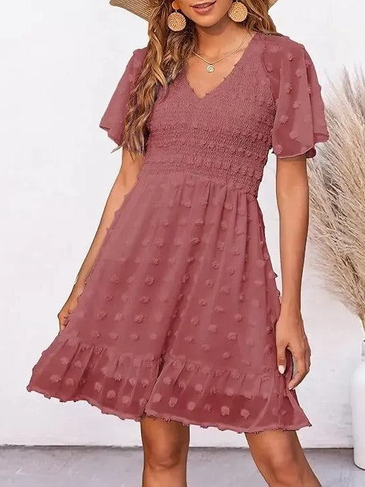 Women's Ruffle Hem Swiss Dot Casual Dress