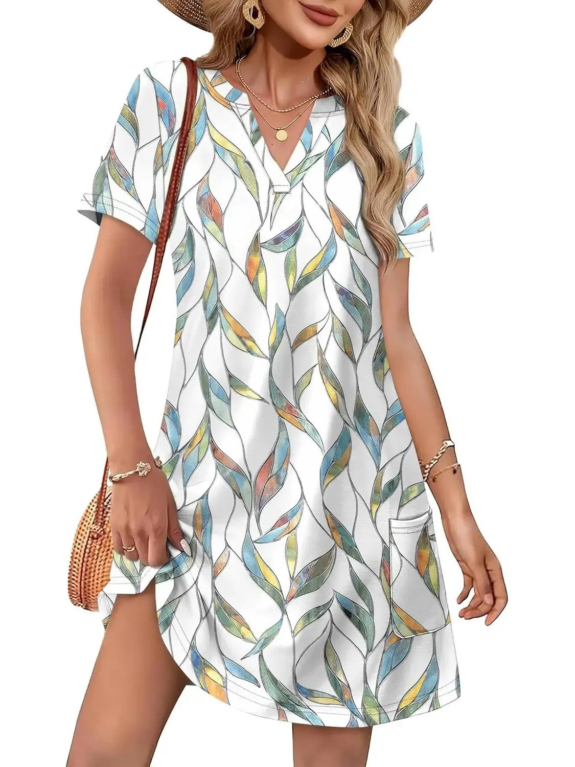 Women's Spring & Summer V-Neck Printed Soft Dress