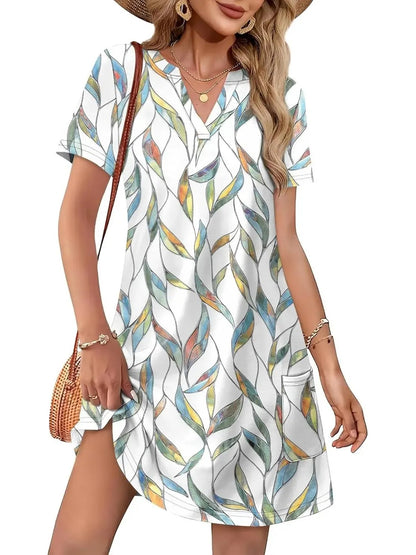 Women's Spring & Summer V-Neck Printed Soft Dress