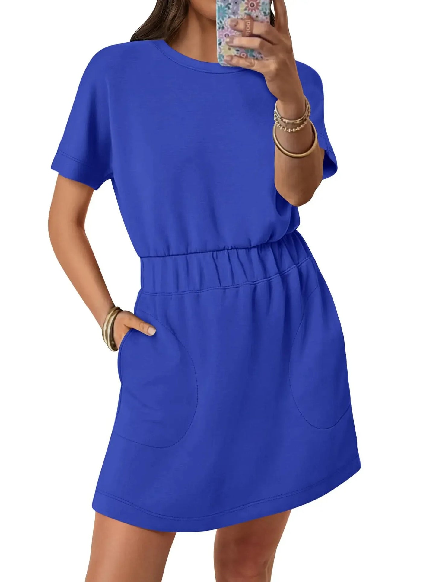 Women's Elastic Waist Pocket Casual Dress