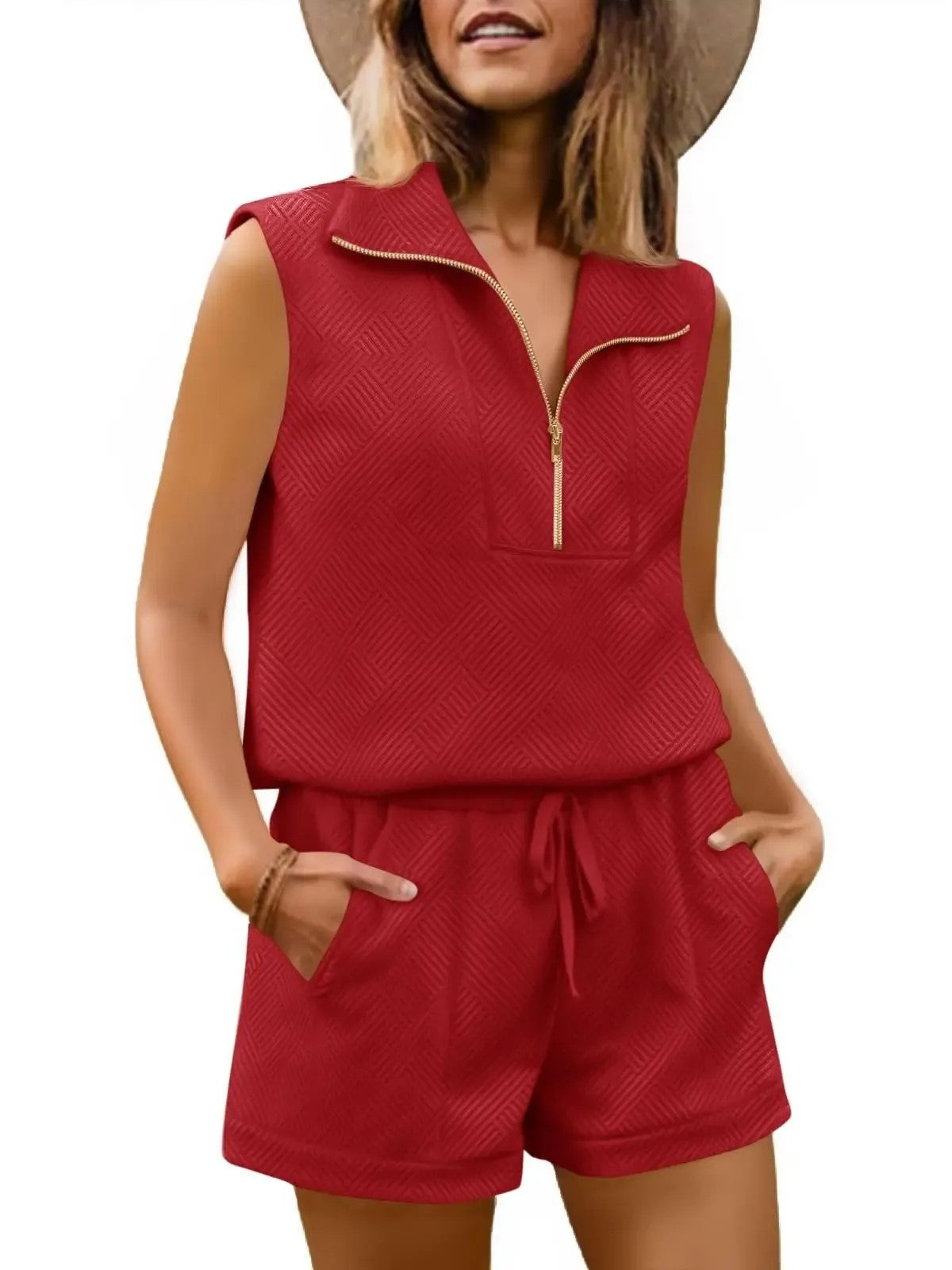 Women's Textured Casual Sleeveless Short Set