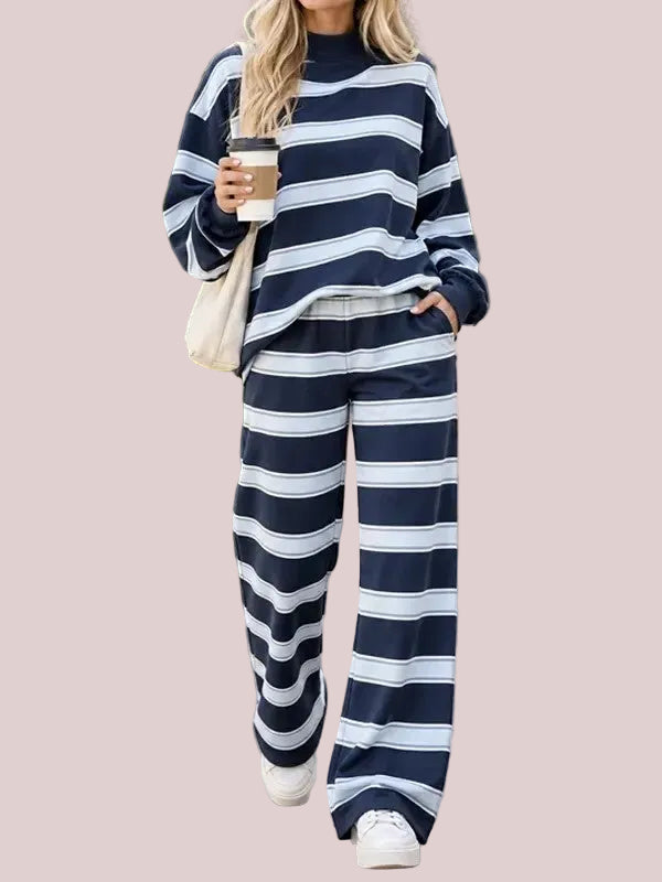 Women's Striped Mock Neck Oversized Loungewear Set