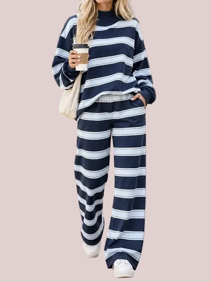 Women's Striped Mock Neck Oversized Loungewear Set