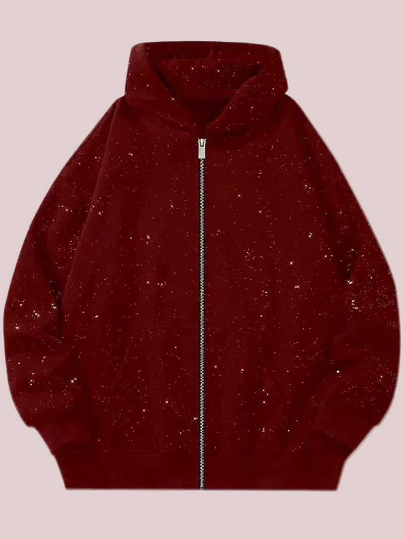 Glitter Speckled Zip Up Hooded Jacket