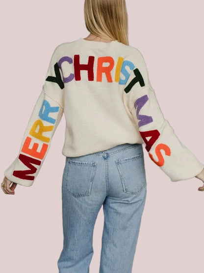 Women's Merry Christmas Rainbow Letter Sweater