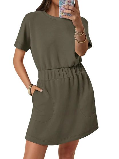 Women's Elastic Waist Pocket Casual Dress