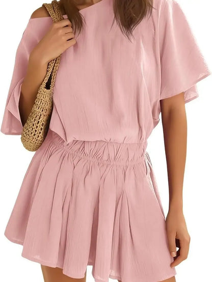Women's Elastic Waist Off Shoulder Flow Mini Dress