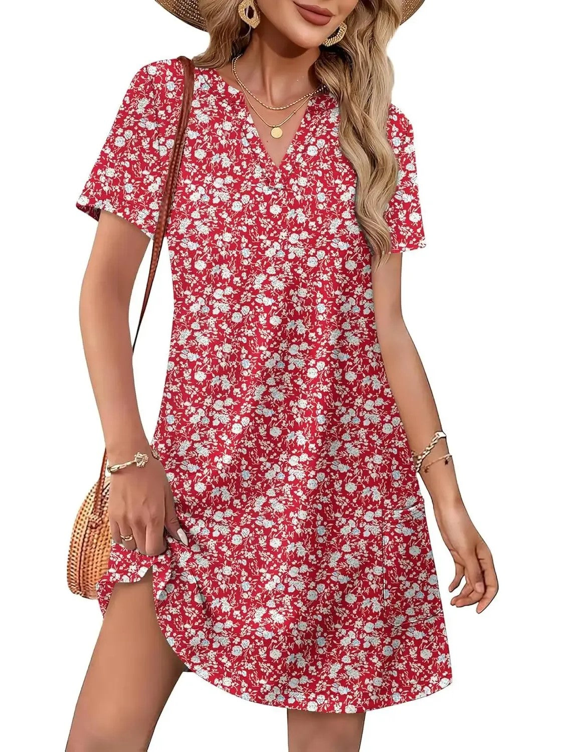 Women's Spring & Summer V-Neck Printed Soft Dress