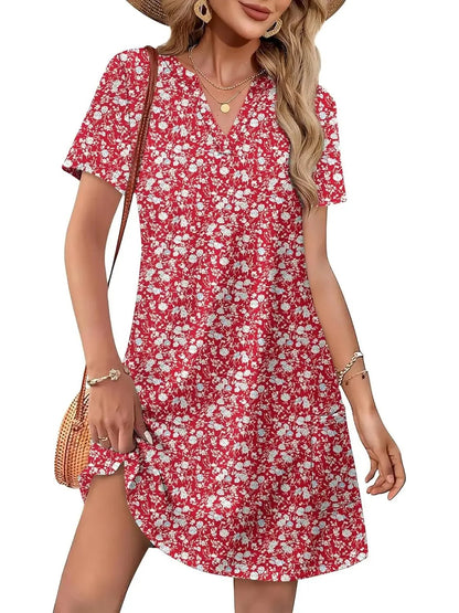 Women's Spring & Summer V-Neck Printed Soft Dress