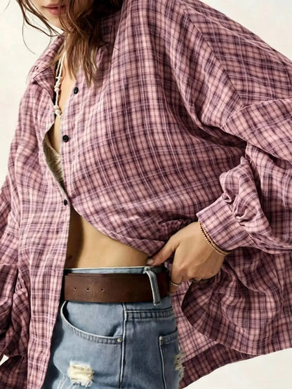 Women's Plaid Long Sleeve Button Down Shirt