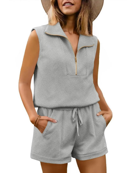 Women's Textured Casual Sleeveless Short Set