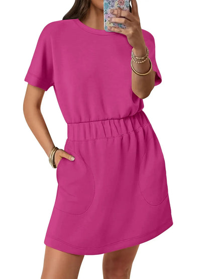 Women's Elastic Waist Pocket Casual Dress