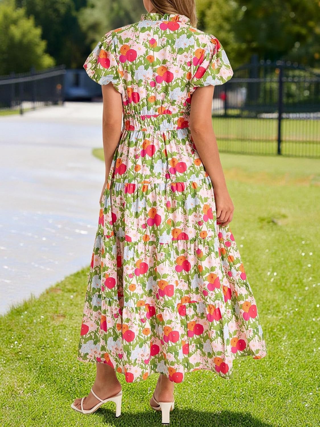 Women's Flowy Elastic Waist Garden Dress