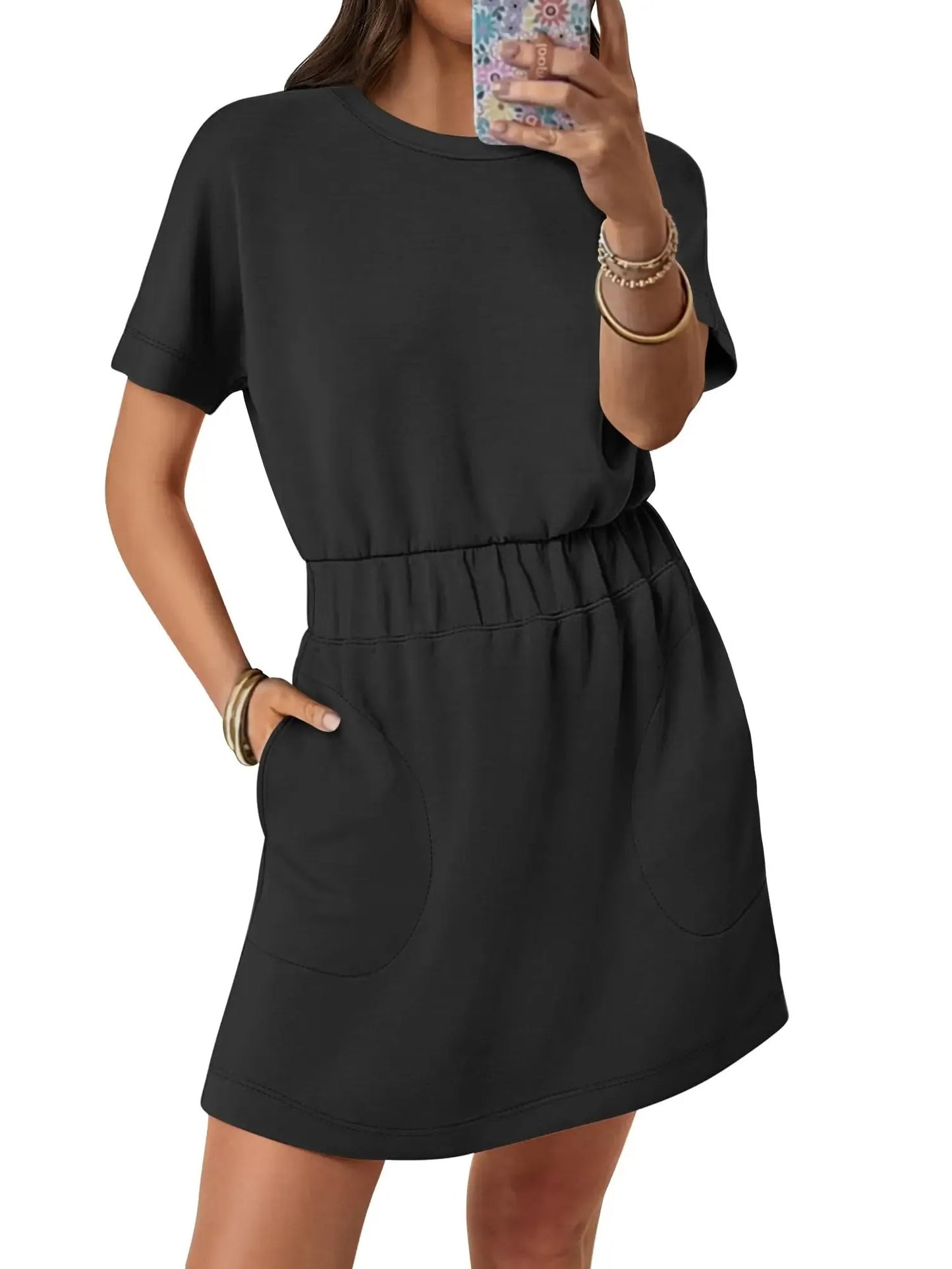 Women's Elastic Waist Pocket Casual Dress
