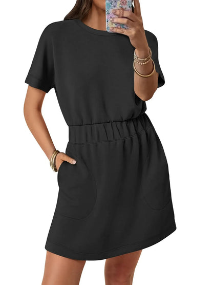 Women's Elastic Waist Pocket Casual Dress