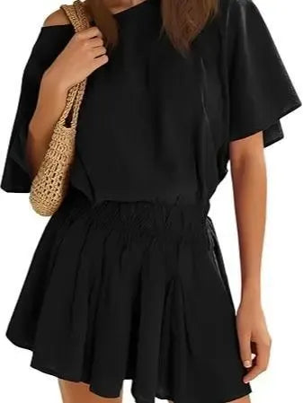 Women's Elastic Waist Off Shoulder Flow Mini Dress