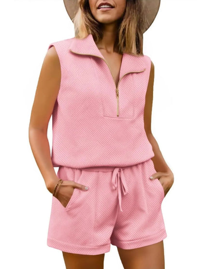 Women's Textured Casual Sleeveless Short Set