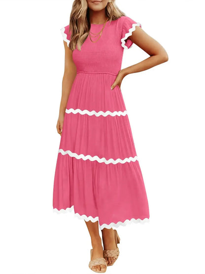 Women's Spring Summer Ruffled Tiered Midi Dress