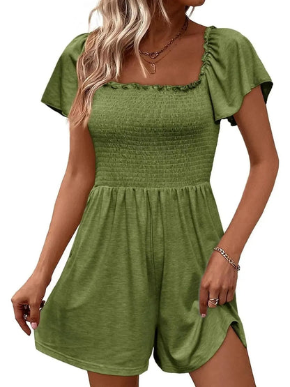 Women's Square Neck Flutter Sleeve Smocked Romper
