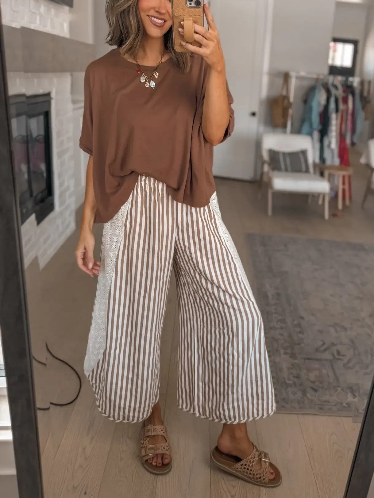Women's Lace Breeze Striped Wide-Leg Pants