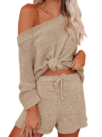 Women's Light Knit Top & Shorts Set