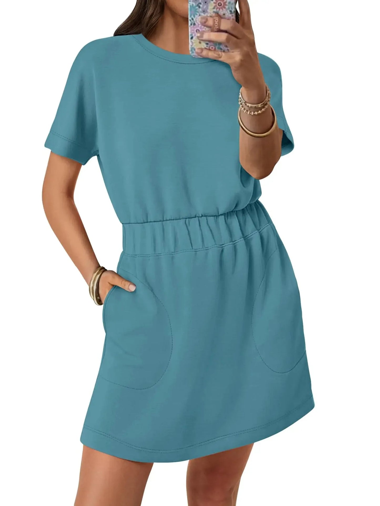 Women's Elastic Waist Pocket Casual Dress