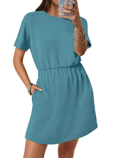 Women's Elastic Waist Pocket Casual Dress