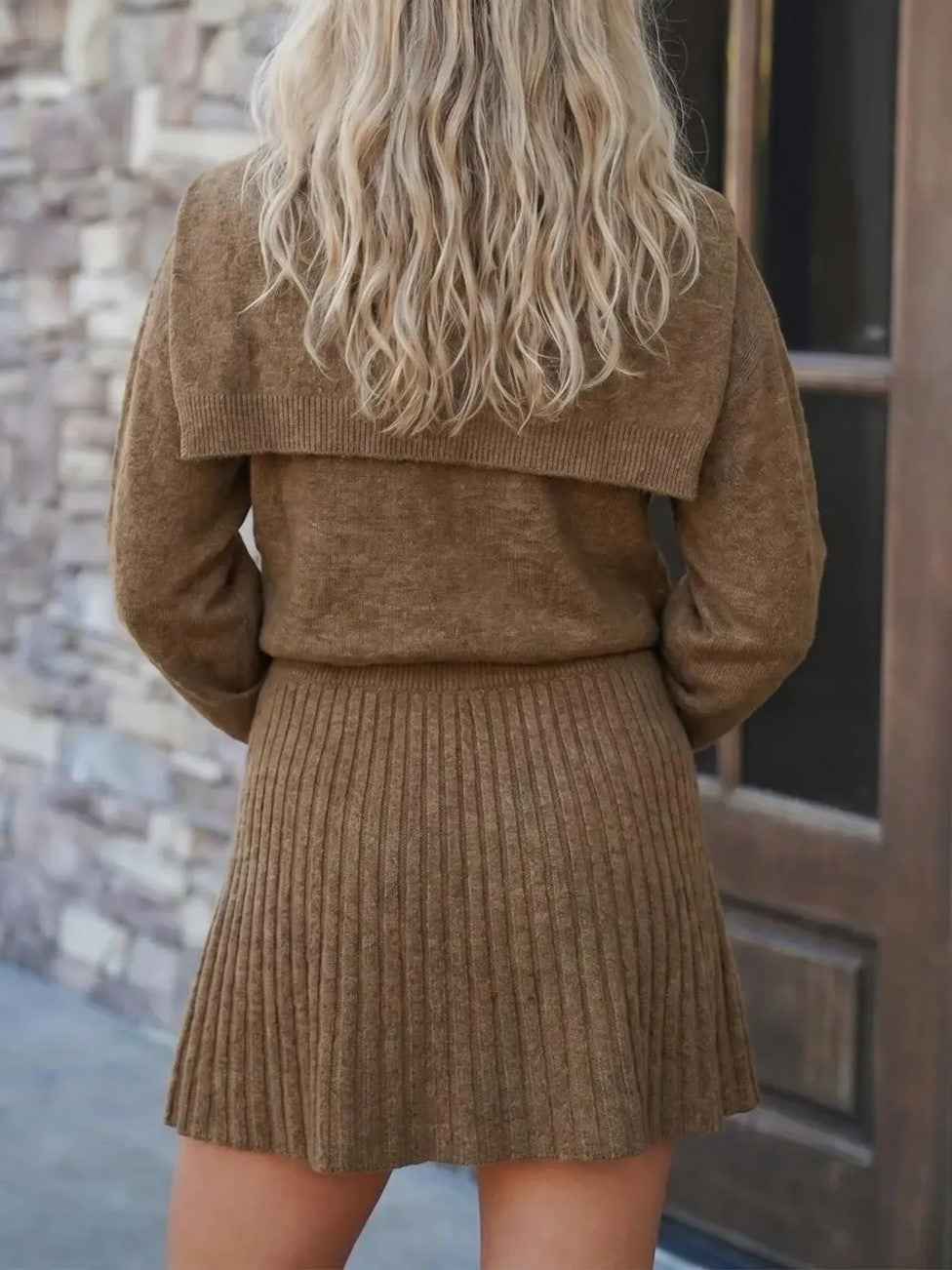 Women's Cozy Knit Tie-Neck Sweater & Skirt Set